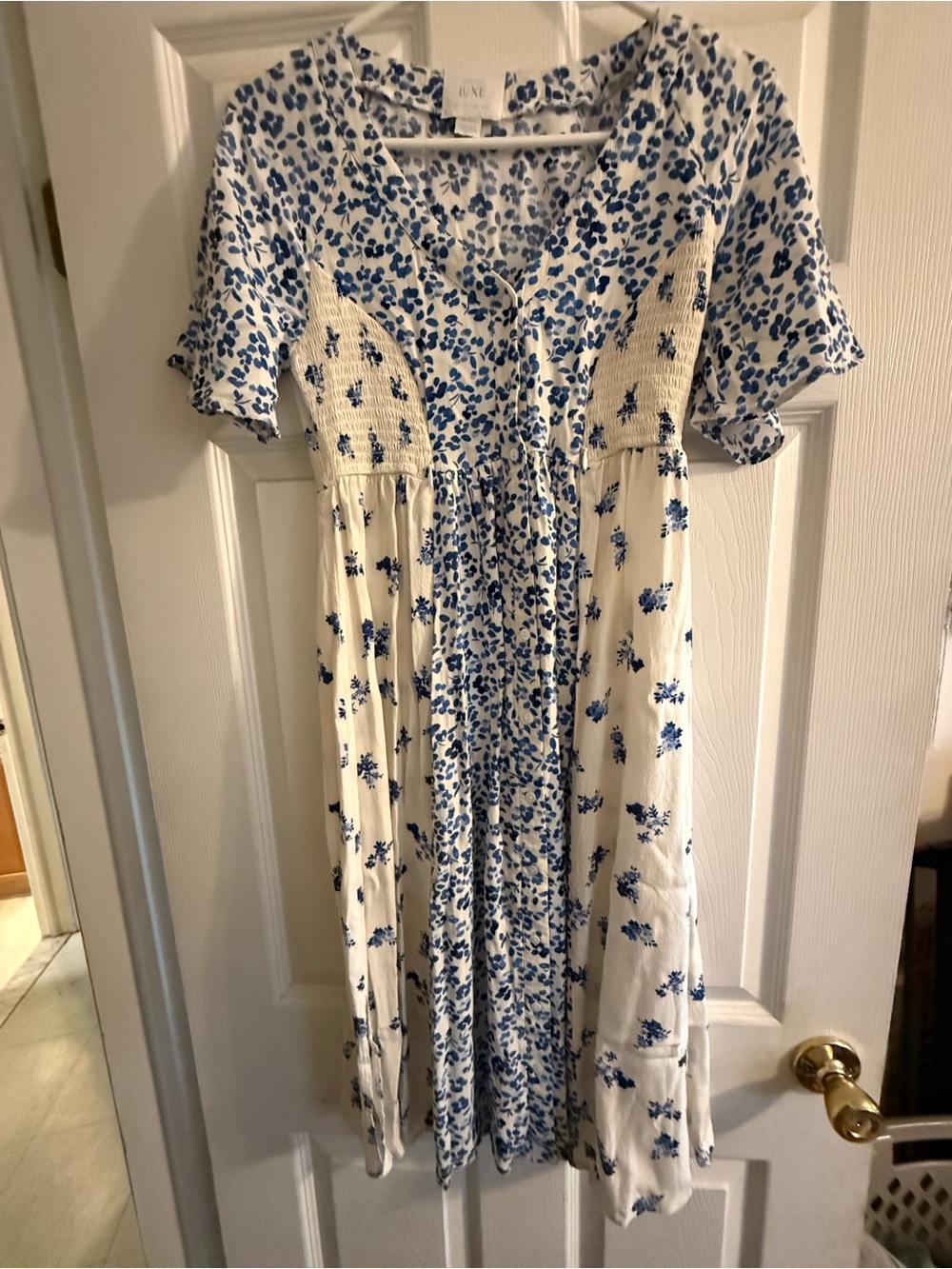 Nursing Seraphine Blue and White Floral Midi Dress